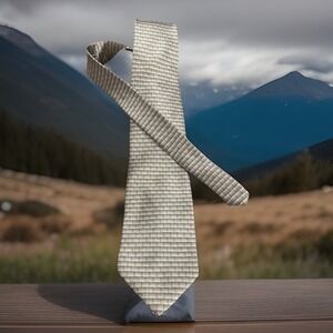 Palatina 100% Silk Necktie Green  & Gold Geometric Brick Office Modern USA Made